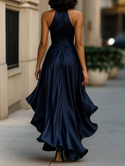 Suknią Midnight Elegance Satin Halter Ruffle