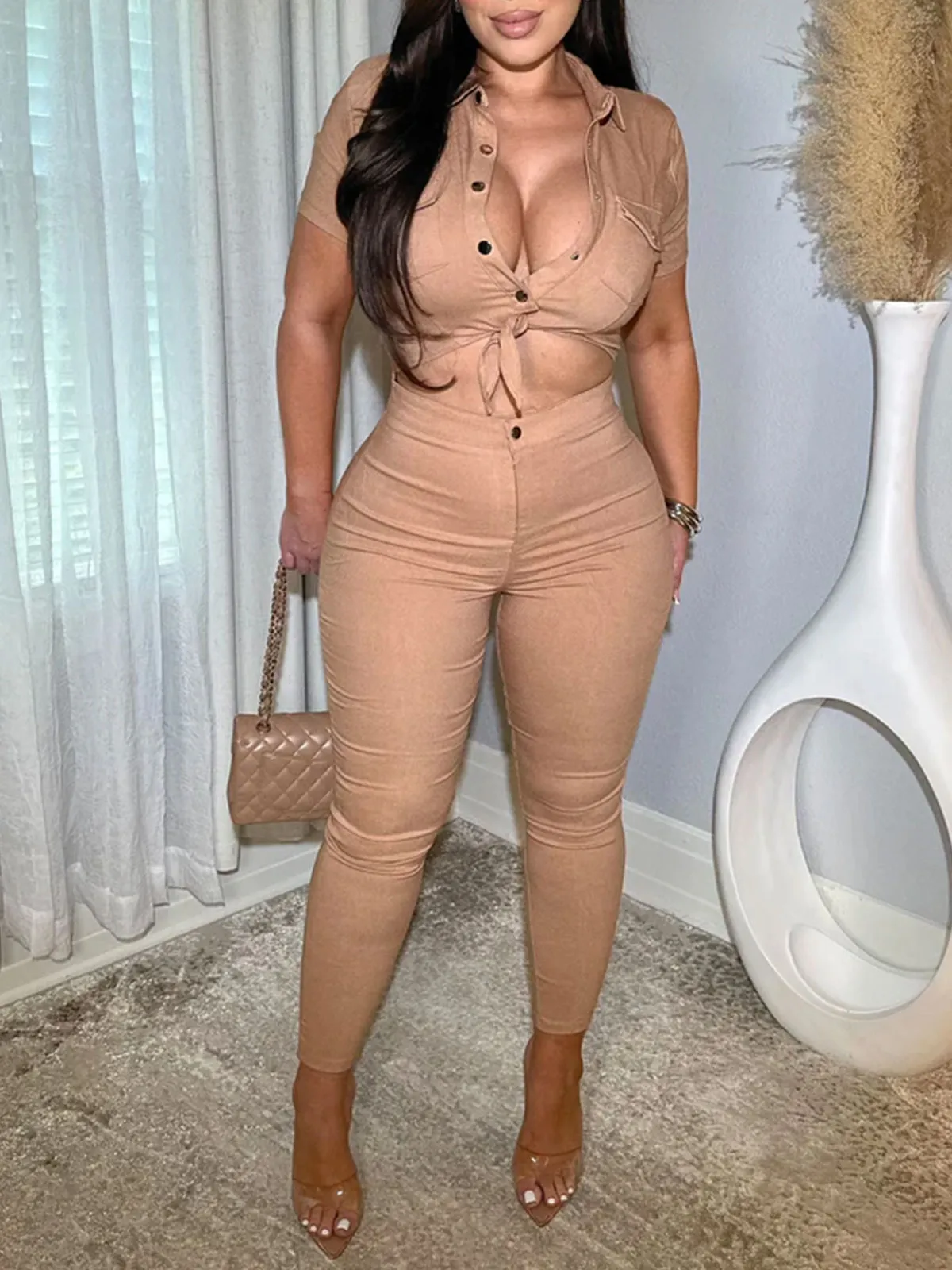 Damskiemu Obcisłemu Kombinezonowi Jeansowemu – Jednoczęściowy Romper