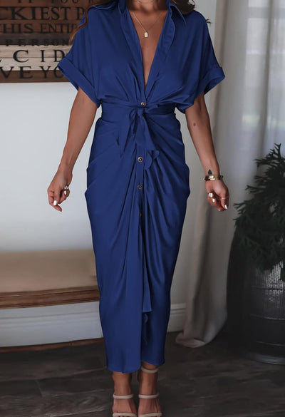 Sukienki Koszulowej z Prawdziwego Jedwabiu Satynowego