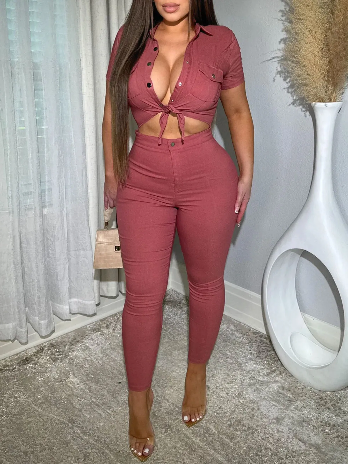 Damskiemu Obcisłemu Kombinezonowi Jeansowemu – Jednoczęściowy Romper