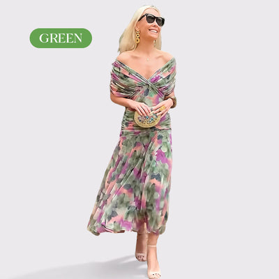 Damskiej Sukience z Dekoltem w Serek i Odkrytymi Ramionami –