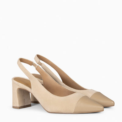 Dwukolorowe Buty z Ostrym Noskiem w Odcieniu Beżowym