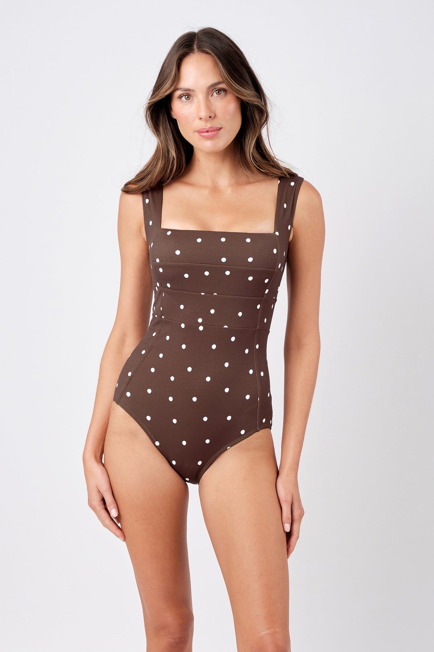 UNE PIECE-Classic Square Neck CHOCOLATE POLKA TEXTURE