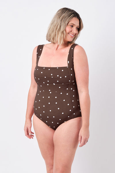 UNE PIECE-Classic Square Neck CHOCOLATE POLKA TEXTURE