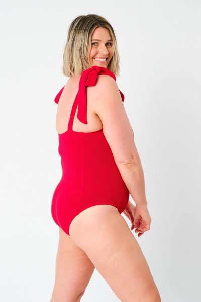 UNE PIECE-Crinkle Cut Square Neck One Piece RED